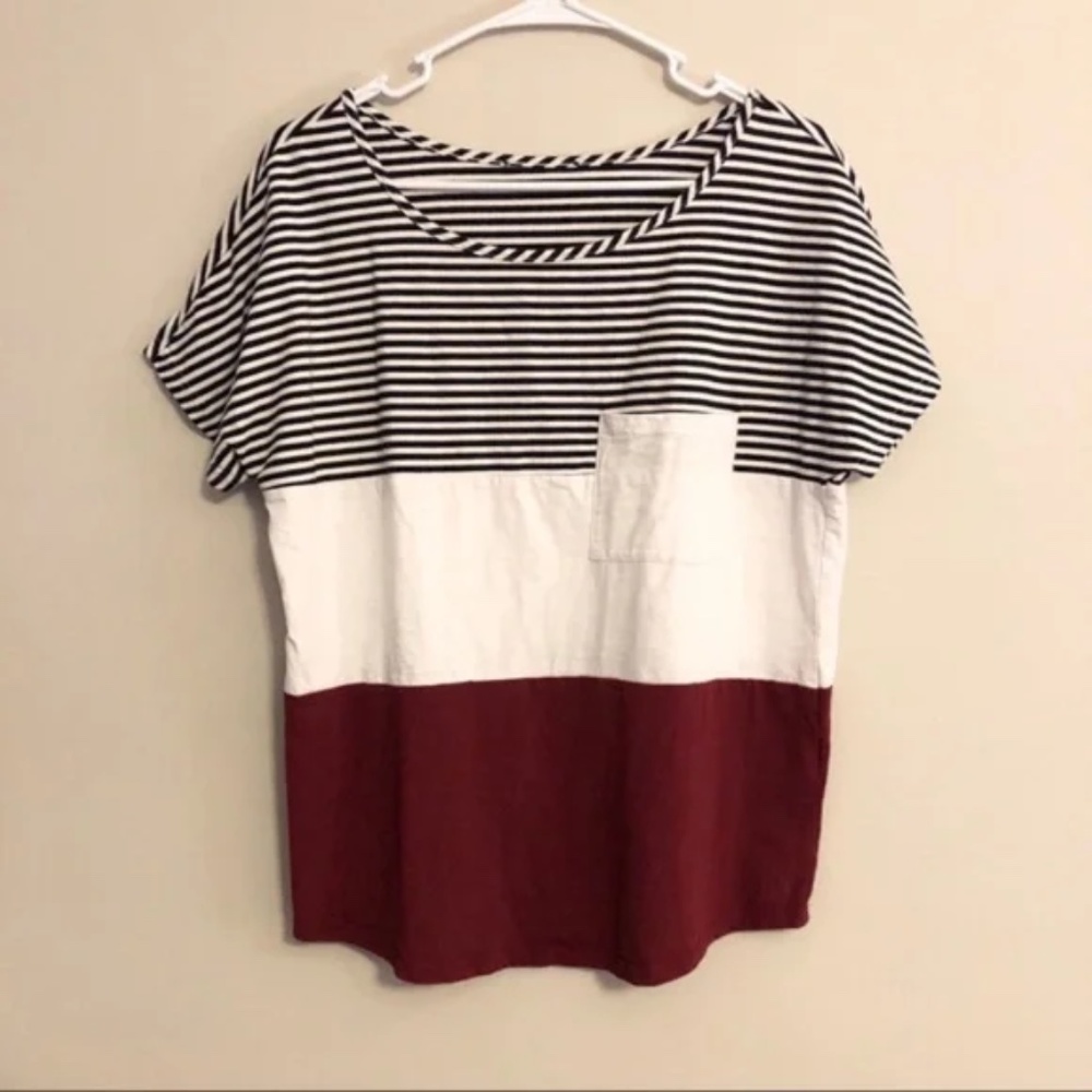 Color Block Short Sleeved Striped Pocket Tee